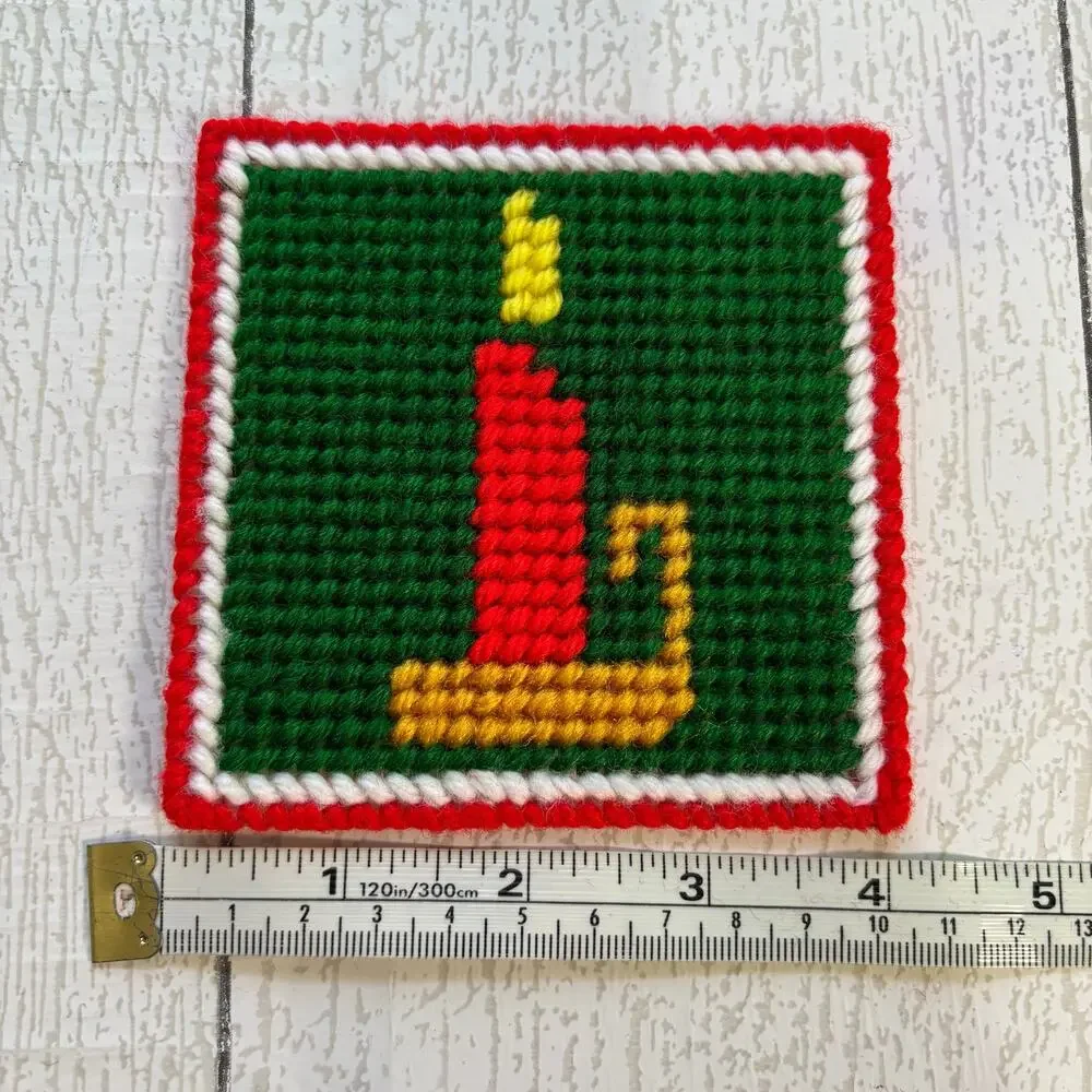 Vintage 1984 Plastic Canvas Christmas Coasters w Holder